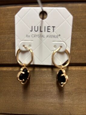 Juliet Gold Hoop Earrings with Black Stone Charms